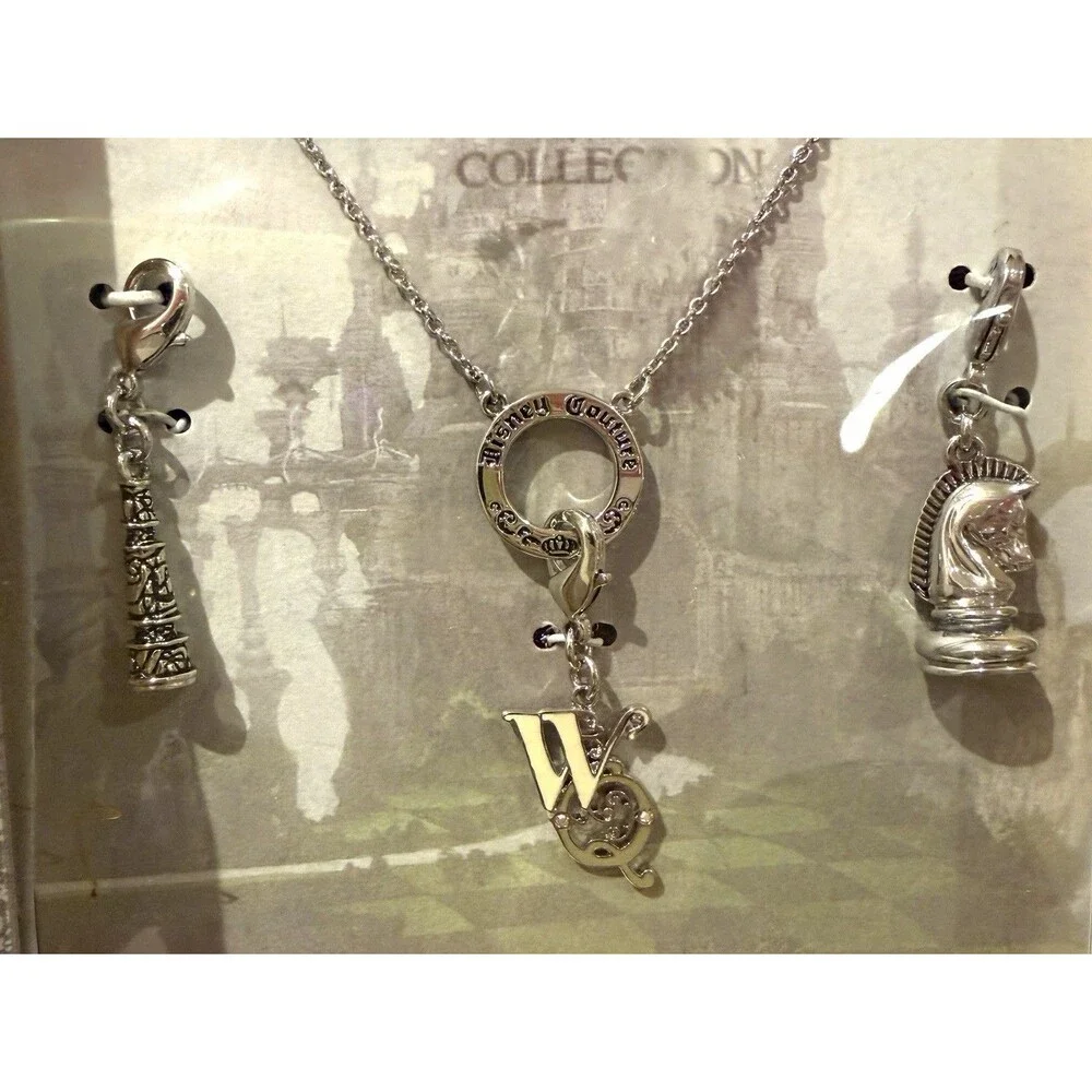 Disney Couture Alice in Wonderland Red White Queen Charm Necklaces Limited Ed